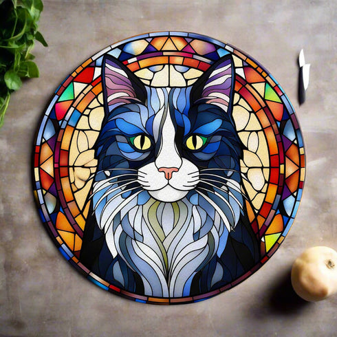 Cat Black & White Glass Suncatcher Worktop Saver